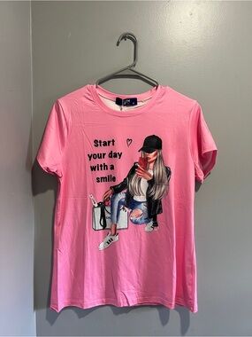 Pink Graphic Tee "Start Your Day With A Smile"